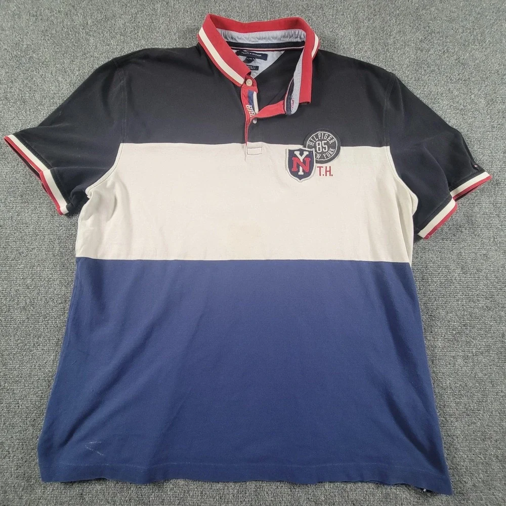 Tommy Hilfiger Shirt Mens 2XL Colorblock Polo Rugby Custom‎ Fit 85 NY Badge
